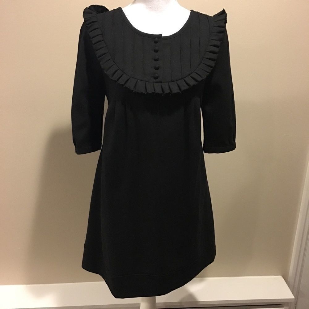Juicy Couture Ruffle Bib Collar Black Wool 3/4 Sleeve Dress Size Medium